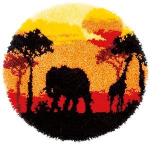 Knüpfteppich Acryl Elefanten im Sonnenuntergang