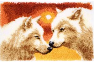 Knüpfteppich zwei Wölfe